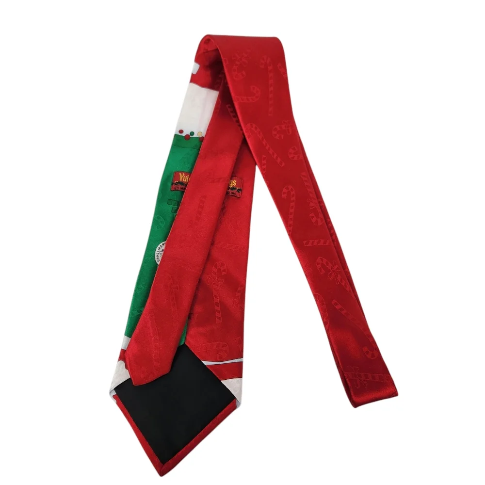 Hallmark Yule Tie Greetings Santa Claus Reindeer Tie Men's 100% Silk Christmas